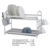 2 Tier Aluminum Kitchen Dish Drying Drain Rack Space Saving Utensils Holder
