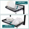 2 Tier Dish Drying Rack with Drainer, Cutlery Organizer and Cutting Board Holder, Wall Mounted Dish Drainer, Adjustable Layer Space, Stainless Steel - Image 4
