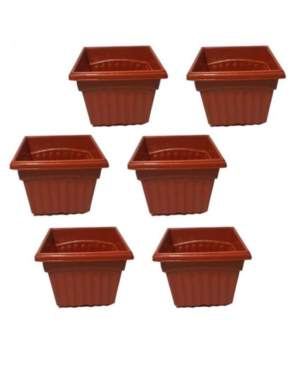 Pack of 6 - Square-Shaped Pots - Brown - Image 2