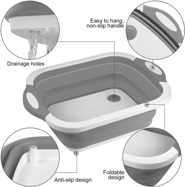 3-in-1 Folding Cutting Board With Basket, Multi-board Kitchen Foldable Cutting Board Fruit Vegetables Washing Drain Sink Storage Basket - Image 7