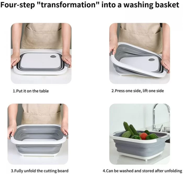 3-in-1 Folding Cutting Board With Basket, Multi-board Kitchen Foldable Cutting Board Fruit Vegetables Washing Drain Sink Storage Basket - Image 5