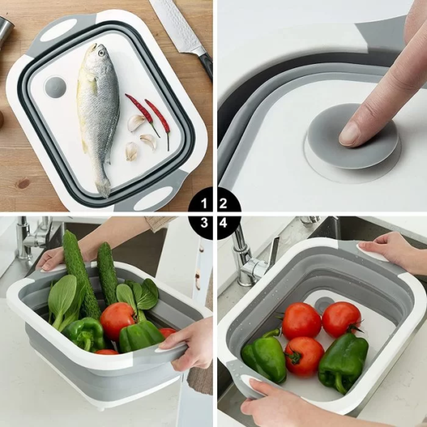 3-in-1 Folding Cutting Board With Basket, Multi-board Kitchen Foldable Cutting Board Fruit Vegetables Washing Drain Sink Storage Basket - Image 4
