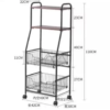 4 Tier Metal Kitchen Rack Rolling Utility Cart Trolley with Wooden Shelf for Microwave Oven Plate Organizer Fruit Vegetable Storage Basket - Image 3