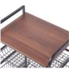 4 Tier Metal Kitchen Rack Rolling Utility Cart Trolley with Wooden Shelf for Microwave Oven Plate Organizer Fruit Vegetable Storage Basket - Image 4