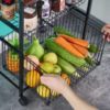 4 Tier Metal Kitchen Rack Rolling Utility Cart Trolley with Wooden Shelf for Microwave Oven Plate Organizer Fruit Vegetable Storage Basket - Image 6