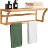 Bamboo Storage Towel Shelf, Wall Mount Bathroom Shelf with Towel Bars, for Bathroom & Household Items - Image 2