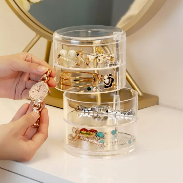 Rotatable Jewelry Box Holder Earring for Women, Jewelry Storage Box Jewelry Accessory Storage Tray with Lid for Earrings Necklaces Bracelets - Image 2