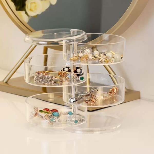 Rotatable Jewelry Box Holder Earring for Women, Jewelry Storage Box Jewelry Accessory Storage Tray with Lid for Earrings Necklaces Bracelets - Image 3