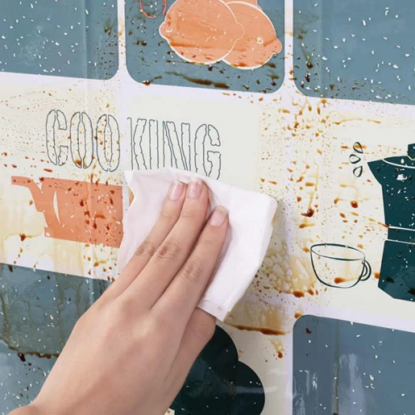 Oil Proof Stove Top Wallpaper Printed Kitchen Oil Resistant Self Adhesive Sticker (Blue) - Image 3