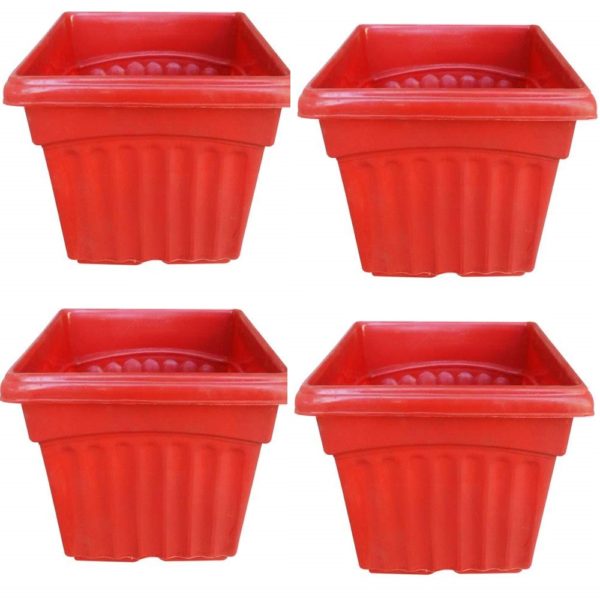 Pack of 4 Gardening Pots, 8 inches size square shaped lined design - Image 3