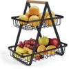 2-Tier Countertop Vegetable Fruit Basket Fruit Bowl Bread Basket Vegetable Holder for Kitchen Storage Black - Image 7