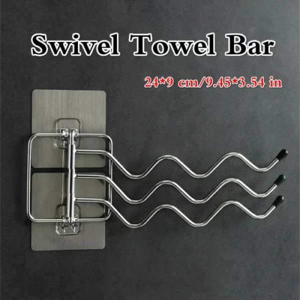 Wall-Mounted Towel Rack Holder Swing Arms Swivel Towel Bar 3-Arm Bathroom Kitchen Towel Rack - Image 3