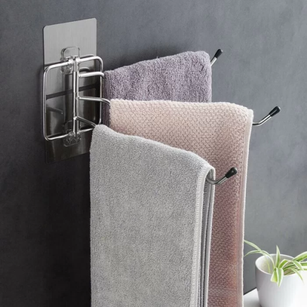 Wall-Mounted Towel Rack Holder Swing Arms Swivel Towel Bar 3-Arm Bathroom Kitchen Towel Rack - Image 2