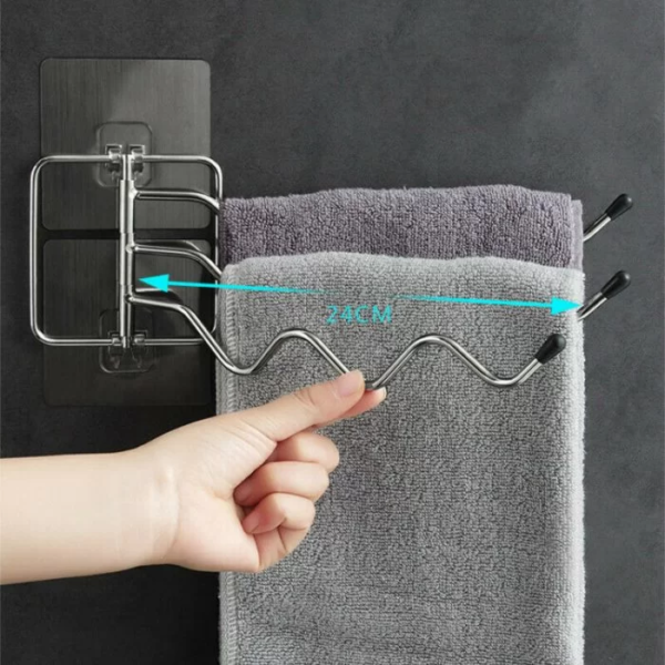 Wall-Mounted Towel Rack Holder Swing Arms Swivel Towel Bar 3-Arm Bathroom Kitchen Towel Rack - Image 9