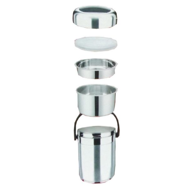 Portable Double Insulation Steel Tiffen/Lunch Box - 2 Layers - 5 Pieces - Silver - Image 3