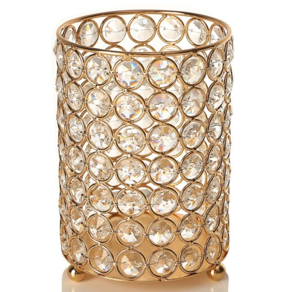 Candle Jar Restaurant Christmas Luxury Empty Wedding Metal Crystal Gold Decorating Container Holder Candle Jar Metal & Crystal Cosmetic Organizer Tray/Artificial Flowers Vase/Decorative Crystal Tea Light Candle Holder/Echo Speaker Holder Stand - Image 3