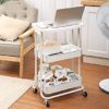 Kitchen Storage Trolley 3-Tier Metal Table Top Serving Rolling Cart, Mobile Rack Organizer with Locking Wheels, Standing Shelf Laptop Desk for Kitchen Home Office - Image 4