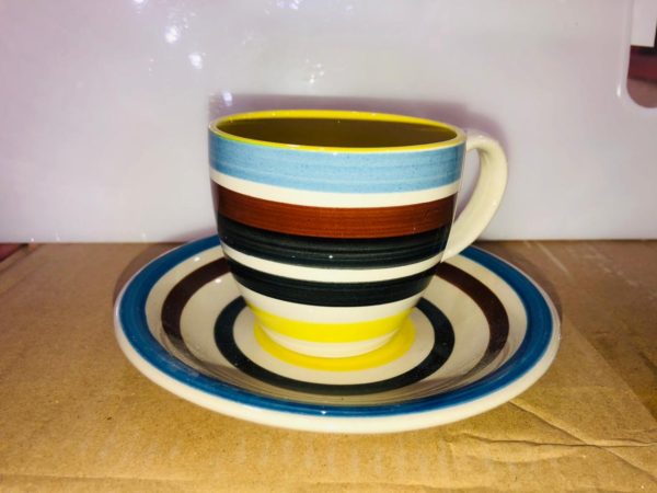 Hand Printed Stoneware Cup and Saucer pack of 6