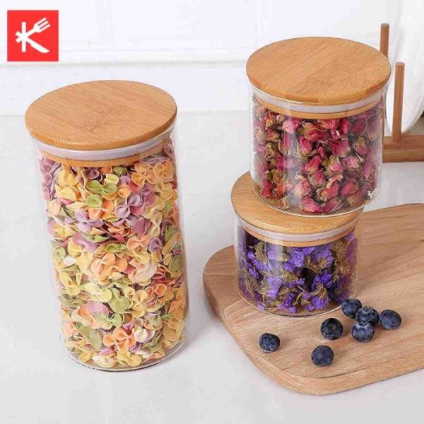 3Pcs Jar Set With Wooden Airtight Lids Glass Food Storage Jar Set