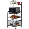 4 Tier Metal Kitchen Bakers Rack Rolling Utility Cart Spice Rack Microwave Oven Stand Shelf Utensil Holder Drawer Organizer Fruit Vegetable Storage Basket