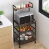 4 Tier Metal Kitchen Bakers Rack Rolling Utility Cart Spice Rack Microwave Oven Stand Shelf Utensil Holder Drawer Organizer Fruit Vegetable Storage Basket - Image 2
