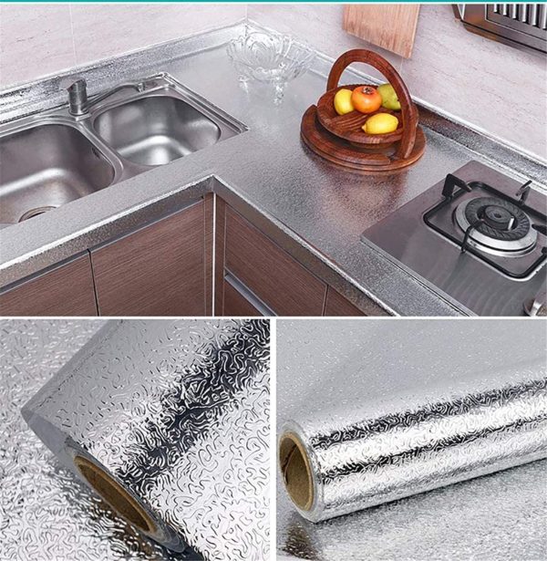Self-adhesive Aluminum foil sticker for kitchen cabinet wallpaper oil proof waterproof wall protector with heat resistant ,Stove Cabinet Stickers ,kitchen backsplash wall tile sticker , aluminum sheet Wallpaper - Image 2
