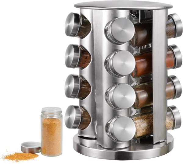 Stainless Steel 16 pcs Jars Rotating Spice Jar Rack Set Seasoning Stand Holder Condiment Salt Pepper Shaker Kitchen Tools - Image 2