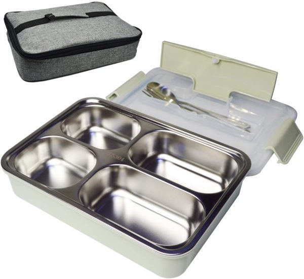 Stainless Steel Bento Lunch Box 4-Compartment Detachable Insulation Tray - Image 2