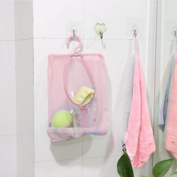 Hanging Storage Net Bag with Hook Bathroom Kitchen Storage Pouch Organizer for Shampoo, Conditioner, Soap, Kids Toy, Cosmetics - Image 4