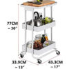 Kitchen Storage Trolley 3-Tier Metal Table Top Serving Rolling Cart, Mobile Rack Organizer with Locking Wheels, Standing Shelf Laptop Desk for Kitchen Home Office - Image 6