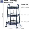 Kitchen Vegetable Fruit Utensils Storage Trolley 3-Tier Metal Serving Rolling Cart, Mobile Rack Organizer with Locking Wheels, Standing Shelf for Home Kitchen - Image 4