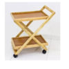 Wooden Bamboo Serving Tea Trolley Foldable 2 Tiers Kitchen Trolley - Image 3