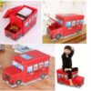 Children Folding Storage/ Toy Box / Padded Seat Stool - Safari Bus - Red - Image 2