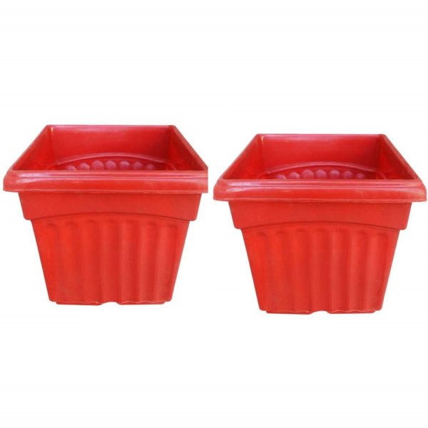 Gardening Pots Pack of 2 Pots, 8 inches size square shaped lined design