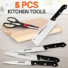 Chopping Board with Knife Set and Scissor, 6 Piece Stainless Steel Kitchen Knife Knives Set with Knife Scissor