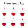 6 Flower Hanging Pots-Red