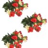 Pack of 3 Artificial Silk Red Rose with Leaves - Image 3