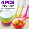 Colorful Jelly Bowl With 4 Spoons - 4 Pcs