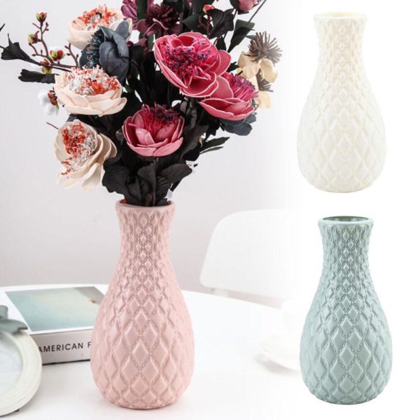 Pack of 2 Flower Vase Decoration Home Plastic Vase Flower Pots Bottle Neck diamond pattern - Image 4