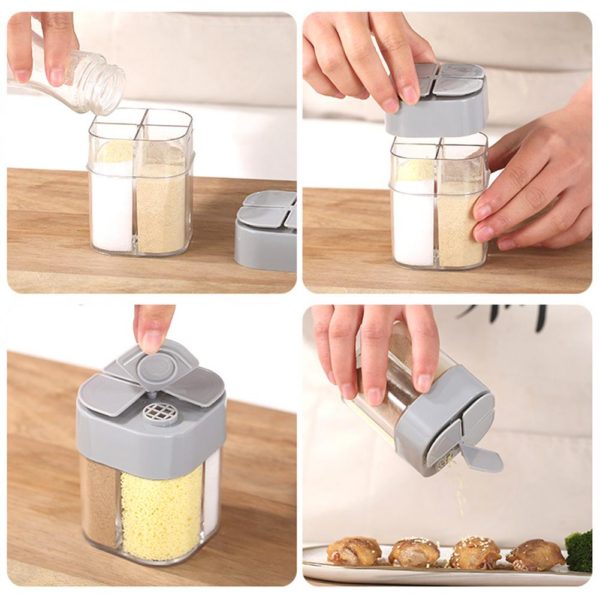 Salt And Pepper Shakers 4-Compartments Spice Dispenser - Image 8